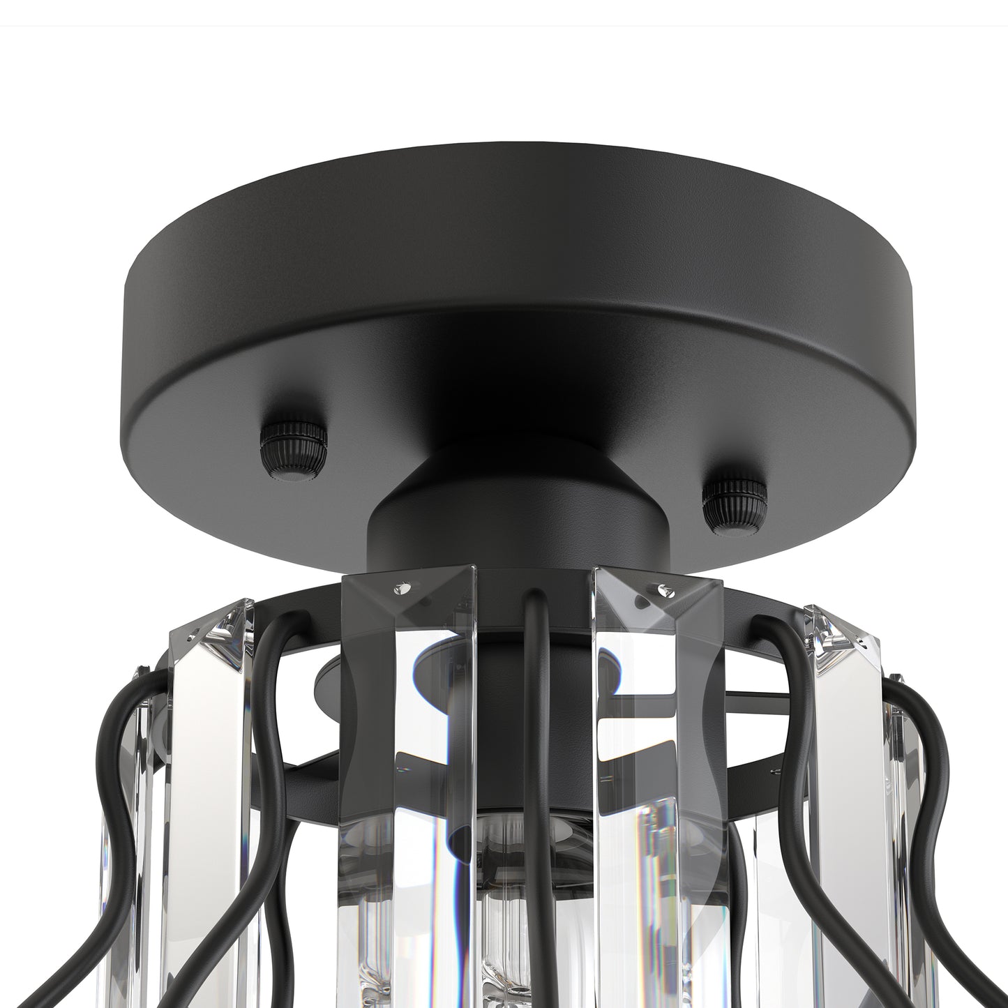 YANSUN 7.1-Inch Semi-Flush Mount Ceiling Light, Triangular Crystal Bars, Matte Black Finish, Modern Design
