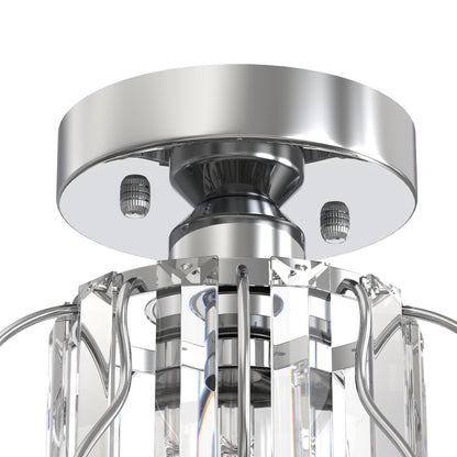 YANSUN 7.1in Chrome Crystal Semi Flush Mount Ceiling Light E26 Modern Hallway Ceiling Fixture with Triangle Crystal Accents