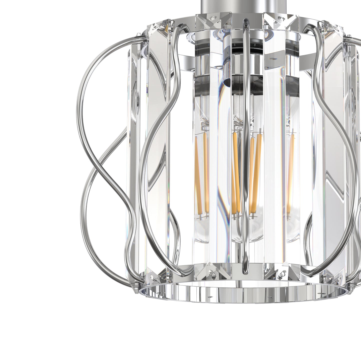 YANSUN 7.1in Chrome Crystal Semi Flush Mount Ceiling Light E26 Modern Hallway Ceiling Fixture with Triangle Crystal Accents