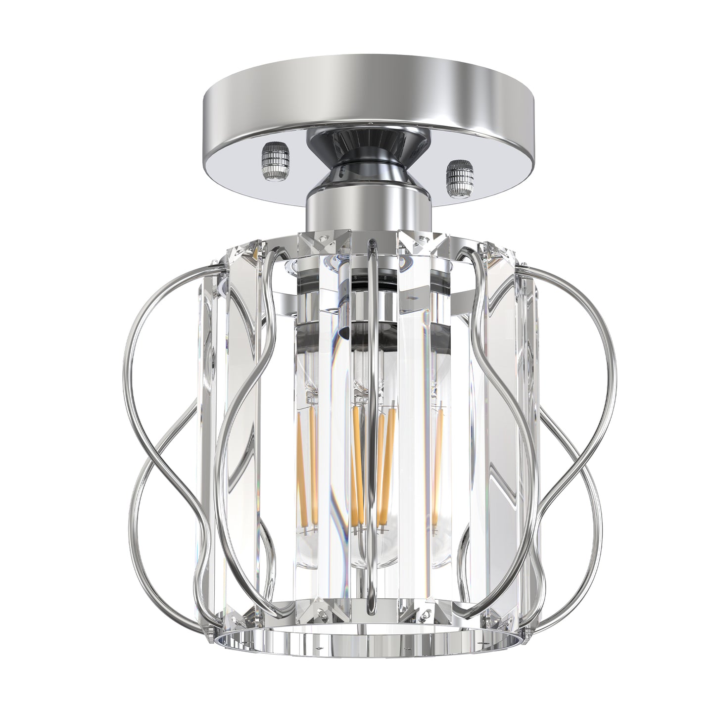 YANSUN 7.1in Chrome Crystal Semi Flush Mount Ceiling Light E26 Modern Hallway Ceiling Fixture with Triangle Crystal Accents