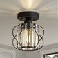 YANSUN 7.1-Inch Semi-Flush Mount Ceiling Light, Triangular Crystal Bars, Interwoven Metal Design, Matte Black Finish