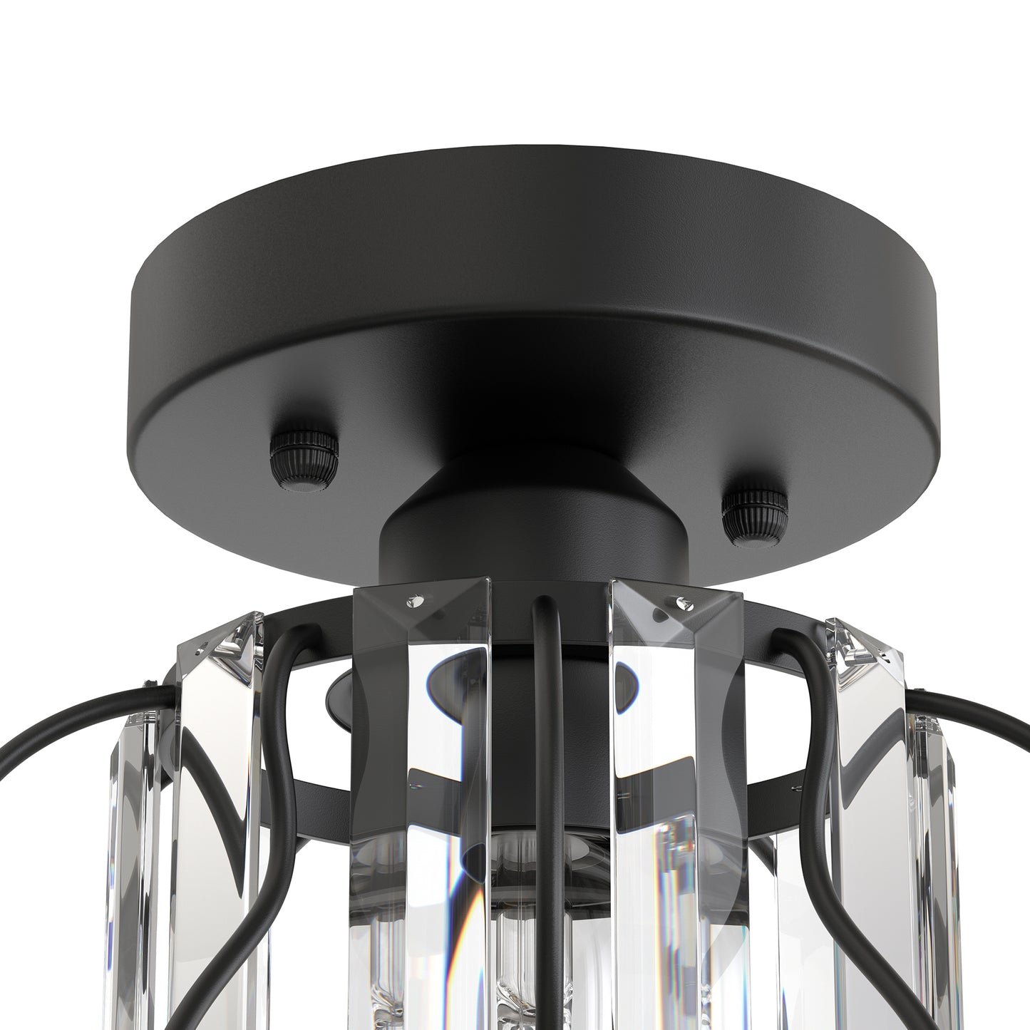 YANSUN 7.1-Inch Semi-Flush Mount Ceiling Light, Triangular Crystal Bars, Interwoven Metal Design, Matte Black Finish