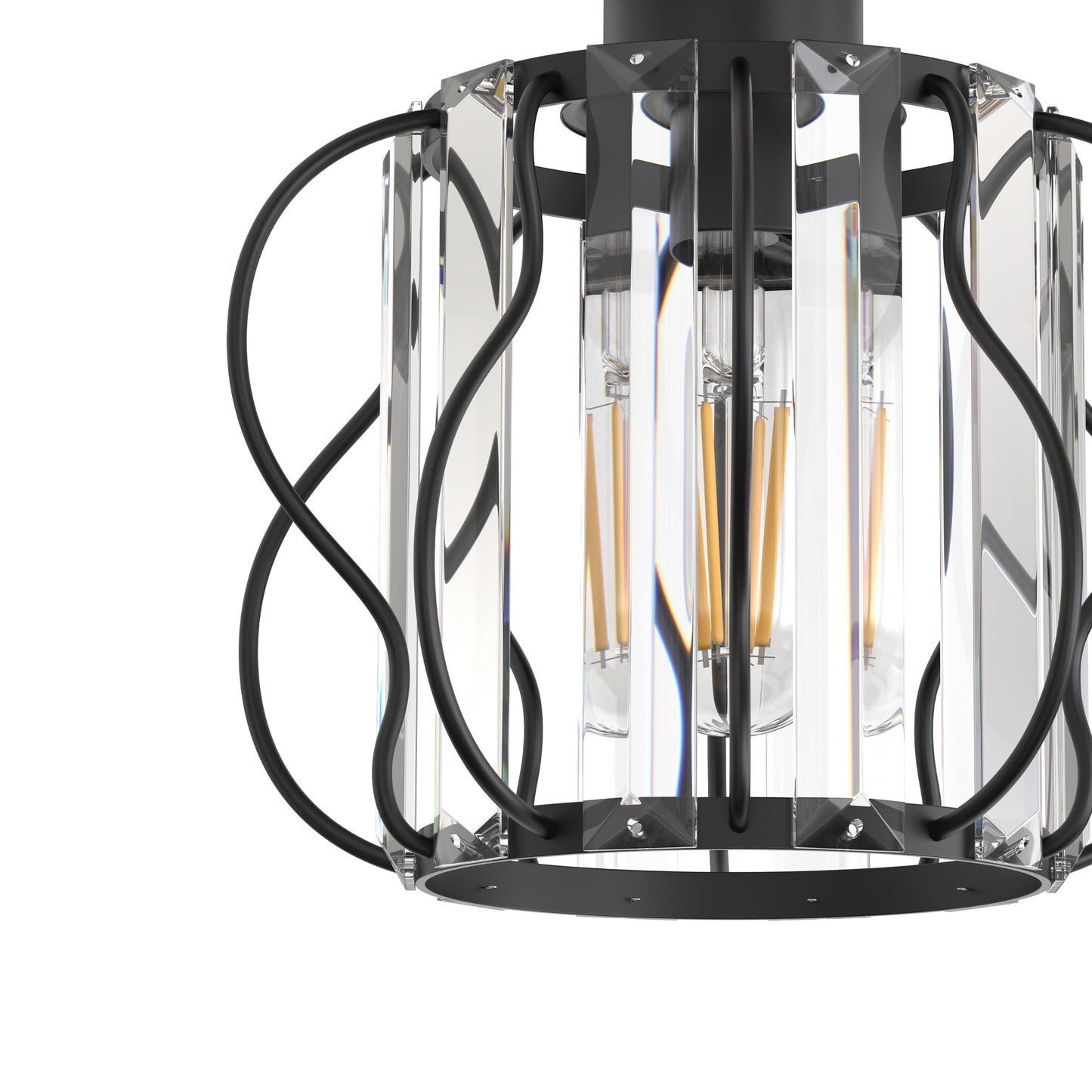 YANSUN 7.1-Inch Semi-Flush Mount Ceiling Light, Triangular Crystal Bars, Interwoven Metal Design, Matte Black Finish