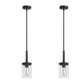 YANSUN 2-Pack Farmhouse Pendant Lights with Wood Grain and Glass Shade 120?¡§¡é180mm E26 Bulb Not Included
