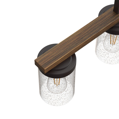 YANSUN 4-Light Island Pendant with Wood Accents, Oil-Rubbed Bronze Finish, Clear Glass Shades, Farmhouse Style