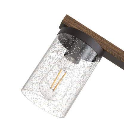 YANSUN 4-Light Island Pendant with Wood Accents, Oil-Rubbed Bronze Finish, Clear Glass Shades, Farmhouse Style