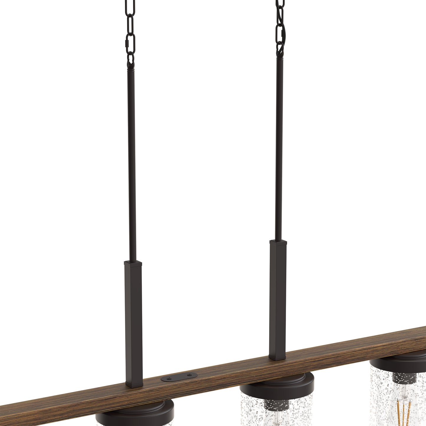 YANSUN 4-Light Island Pendant with Wood Accents, Oil-Rubbed Bronze Finish, Clear Glass Shades, Farmhouse Style