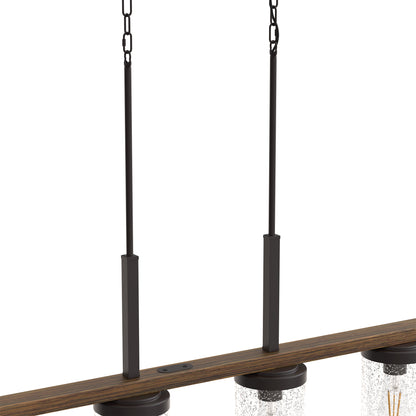 YANSUN 4-Light Island Pendant with Wood Accents, Oil-Rubbed Bronze Finish, Clear Glass Shades, Farmhouse Style