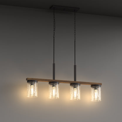 YANSUN 4-Light Island Pendant with Wood Accents, Oil-Rubbed Bronze Finish, Clear Glass Shades, Farmhouse Style