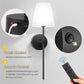 8 in. 1-Light Black Wall Sconce, Rechargeable Wall Sconce with Detachable Bulbs and Fabric Shade for Living Room(2-Pack??¡ìo?