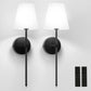 8 in. 1-Light Black Wall Sconce, Rechargeable Wall Sconce with Detachable Bulbs and Fabric Shade for Living Room(2-Pack??¡ìo?