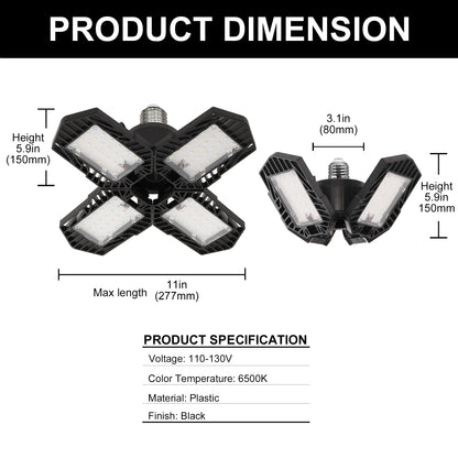 Ultra Bright Garage LED Light ??¡§?C 60W, Adjustable 4-Leaf Panels, 6500K Daylight, Tool-Free Install