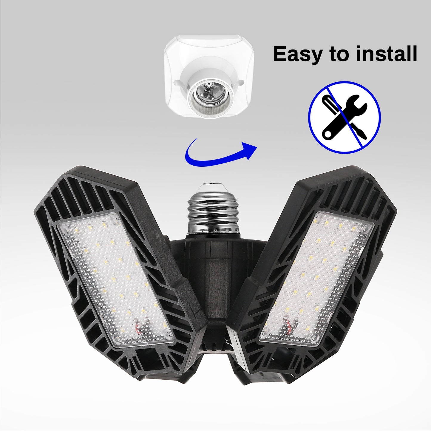 Ultra Bright Garage LED Light ??¡§?C 60W, Adjustable 4-Leaf Panels, 6500K Daylight, Tool-Free Install