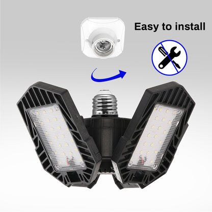 Ultra Bright Garage LED Light ??¡§?C 60W, Adjustable 4-Leaf Panels, 6500K Daylight, Tool-Free Install