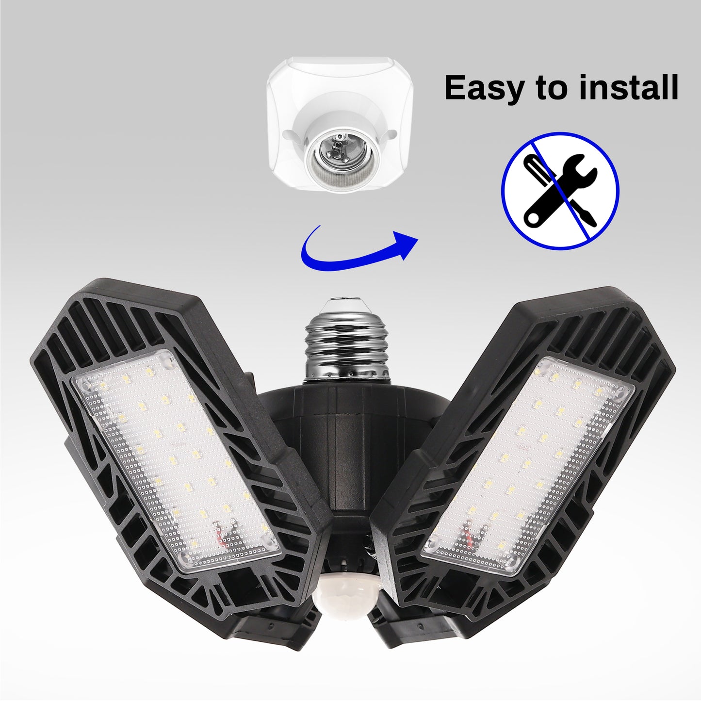YANSUN 11 in. Black Motion-Activated Integrated LED 6500K Flush Mount Modern E26 Garage Lightfor Garage or Basement