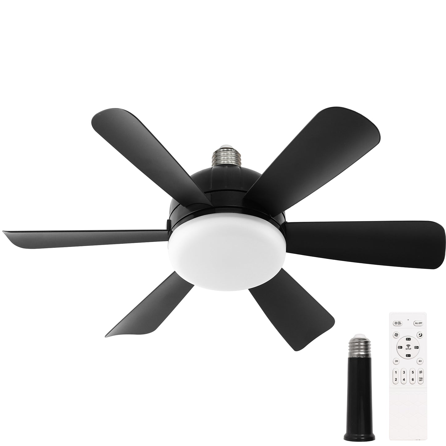 YANSUN Black Ceiling Fans Light 6-Blade Adjustable 2.4G Remote 6-Speed Dimming