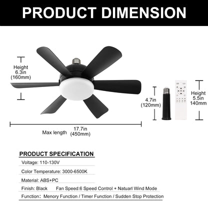 18 in. Indoor Black Standard Ceiling Fan with Adjustable White Integrated LED Flush Mount Light