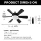 YANSUN Black Ceiling Fans Light 6-Blade Adjustable 2.4G Remote 6-Speed Dimming
