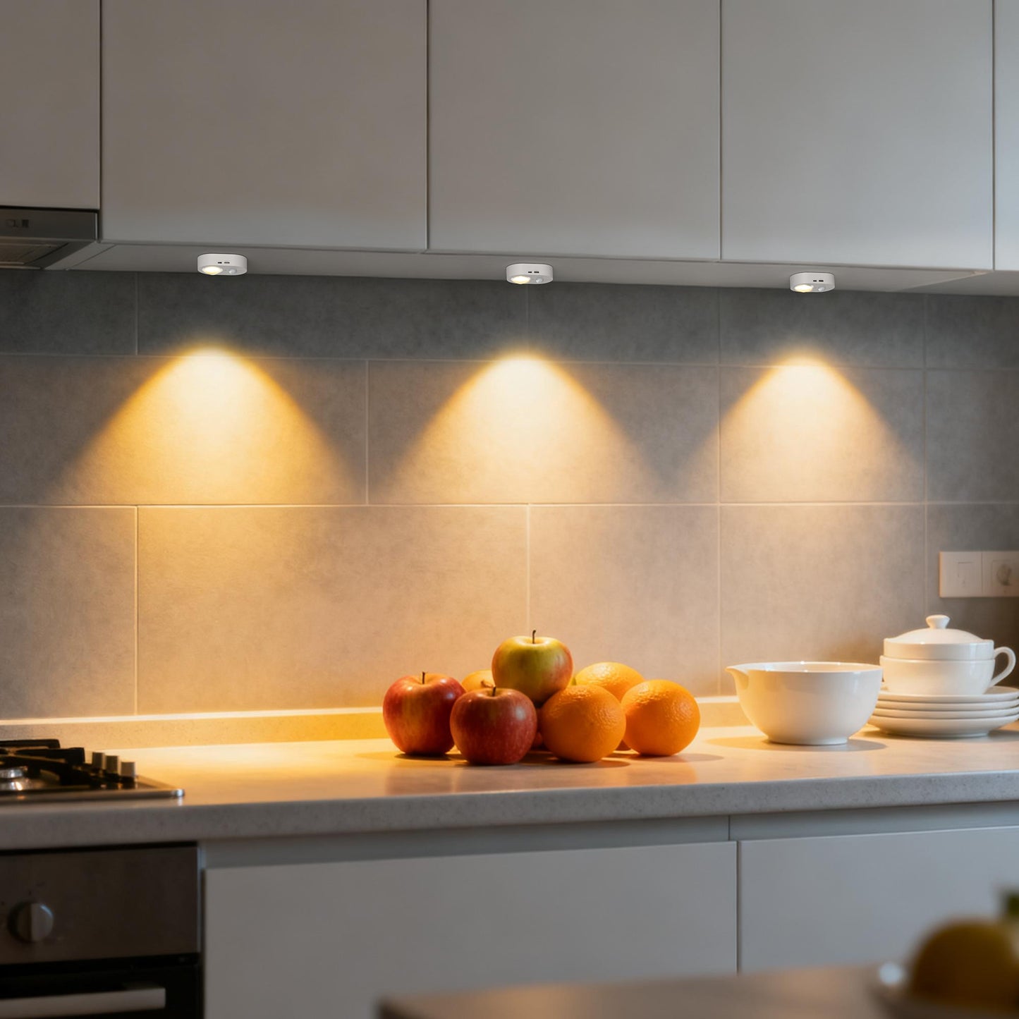 YANSUN 2.6 in. 0.6W 1-Light Cat-Eye Motion Sensor Integrated LED Under Cabinet Light with Remote Control,Wireless 6-Pack