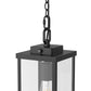 YANSUN Outdoor 1-Light Rectangular Pendant Light with Glass Shade, 13.8in Black Metal Lantern Hanging Light, E26 Base Exterior Porch Light with Chain