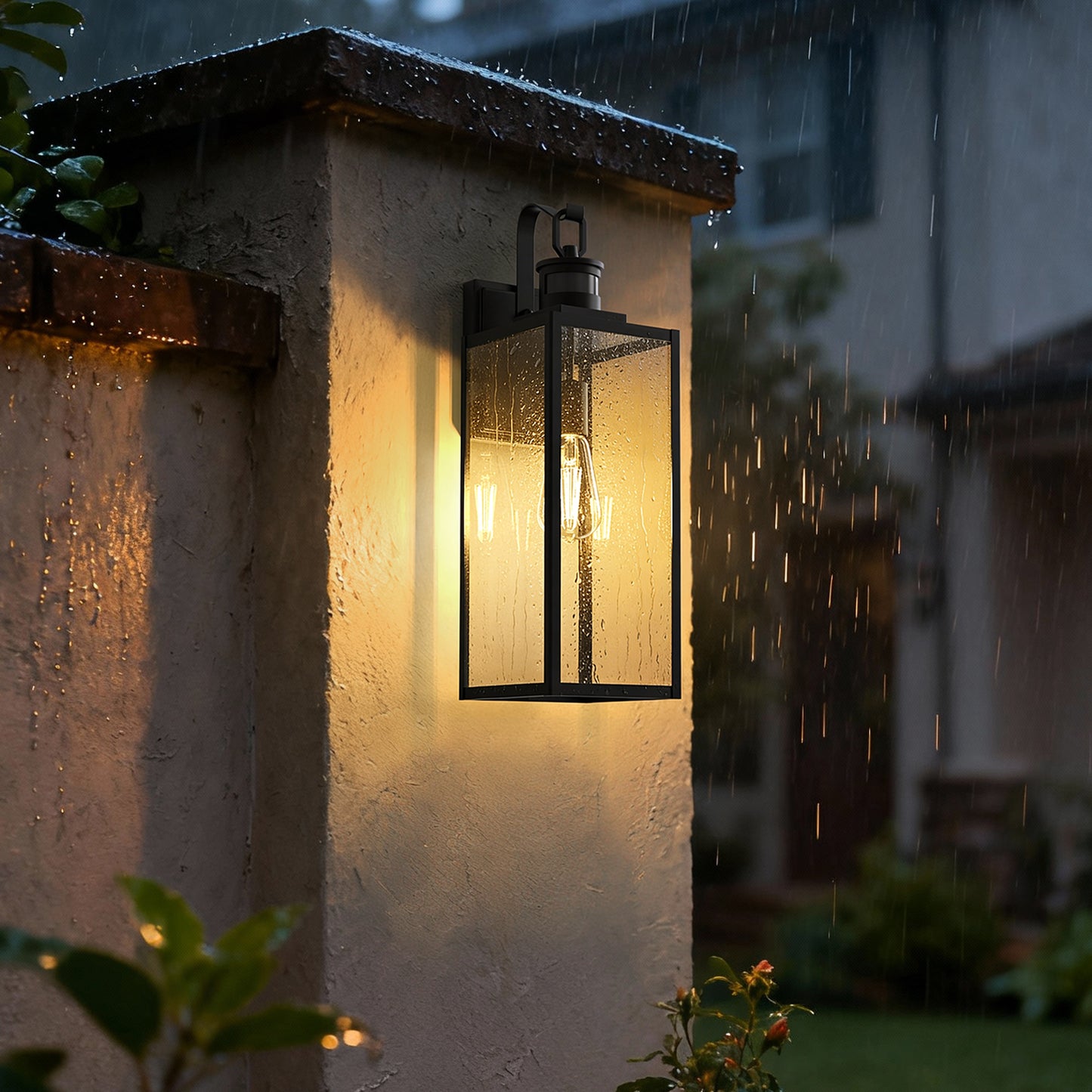 YANSUN 2-Pack Outdoor Wall Sconce, 20 Inch Black Exterior Wall Light with Square Clear Glass and Motion Sensor, E26 Base, IP23