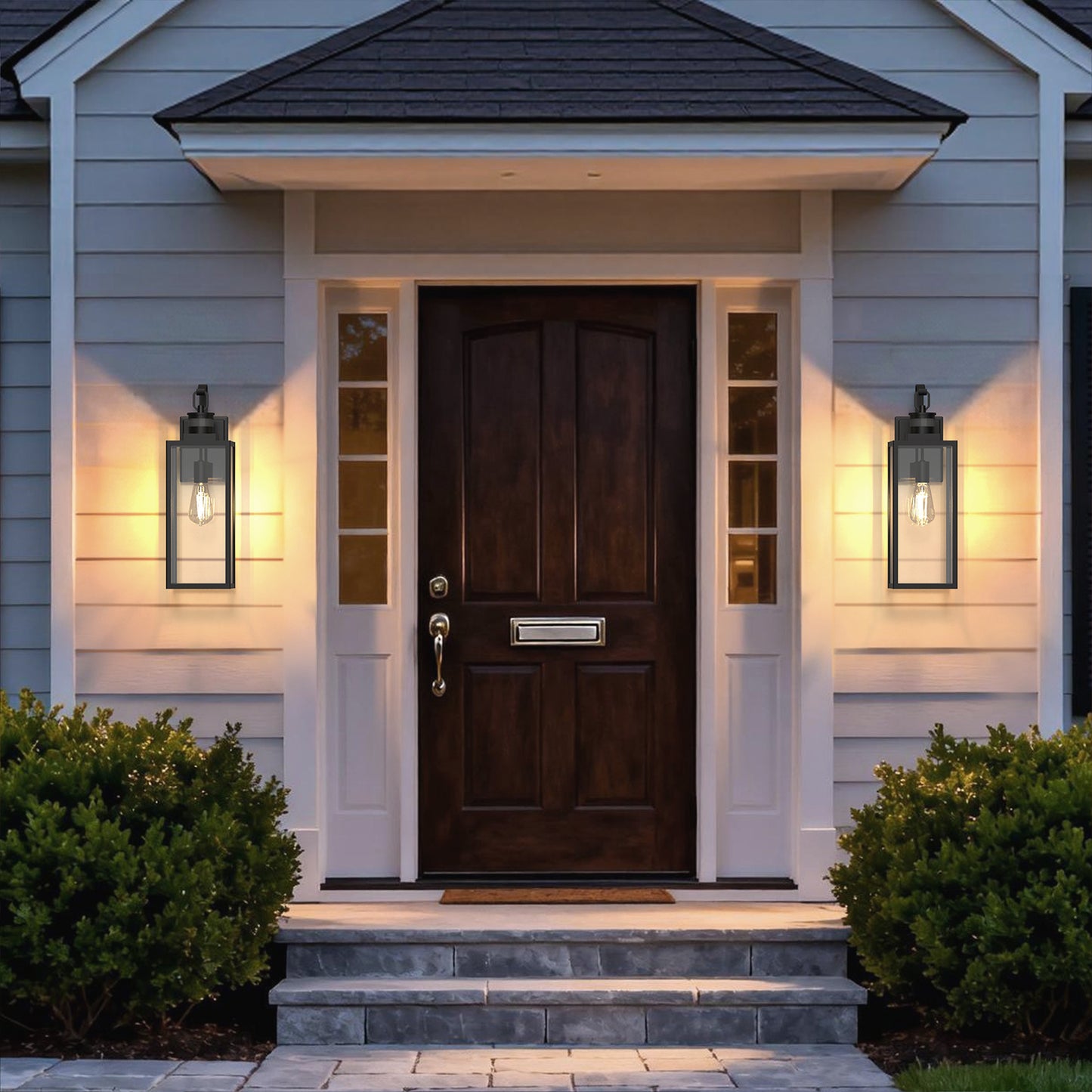 YANSUN 2-Pack Outdoor Wall Sconce, 20 Inch Black Exterior Wall Light with Square Clear Glass and Motion Sensor, E26 Base, IP23