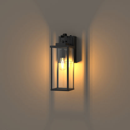YANSUN Outdoor Wall Light with Clear Rectangular Glass Shade Black E26 Bulb Not Included