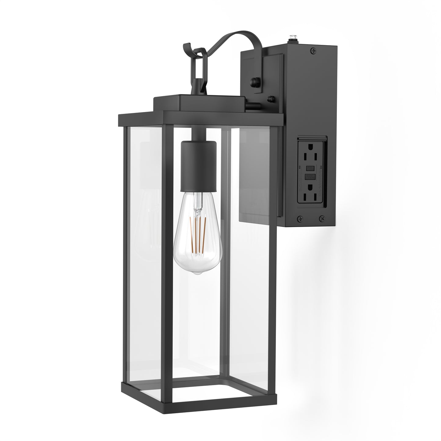 YANSUN Outdoor Wall Light with Clear Rectangular Glass Shade Black E26 Bulb Not Included