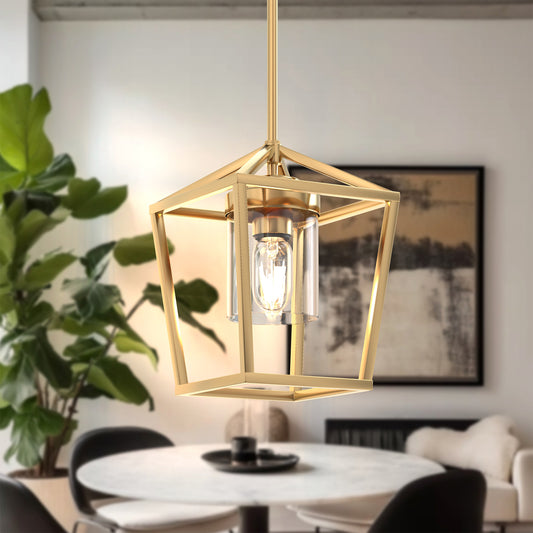 YANSUN 41. 7in Industrial 1-Light Lantern Shape Pendant Light with Clear Glass for Kitchen Diningroom Bulbs Not Included