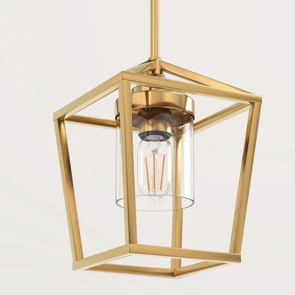 YANSUN 41. 7in Industrial 1-Light Lantern Shape Pendant Light with Clear Glass for Kitchen Diningroom Bulbs Not Included