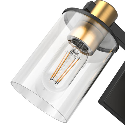 YANSUN 20 in. 3-Light Black Gold Vanity Light with Clear Cylinder Glass Shades Modern Bathroom Wall Fixture