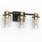 YANSUN 20 in. 3-Light Black Gold Vanity Light with Clear Cylinder Glass Shades Modern Bathroom Wall Fixture