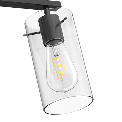 YANSUN 3-Head Black Bathroom Vanity Light with E26 Sockets, Non-Integrated Bulbs, Three-Hole Pierced Glass Shade