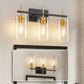 20 in. 3-Light Bathroom Fixture, Black and Gold Metal Vanity Light Frame with Clear Glass Shades
