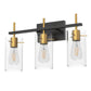 20 in. 3-Light Bathroom Fixture, Black and Gold Metal Vanity Light Frame with Clear Glass Shades