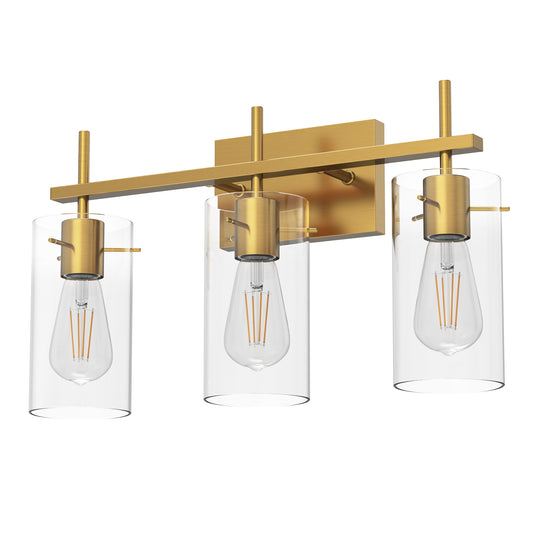 YANSUN 3-Light Vanity Light, Gold Finish, Three-Hole Perforated Glass Shades, E26 Sockets, Non-Integrated Light Source