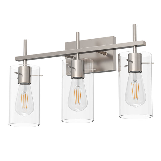 YANSUN 3-Head Satin Nickel Vanity Wall Light, Three-Hole Perforated Glass Shades, Non-Integrated E26 Bulbs, Modern Bathroom Lighting