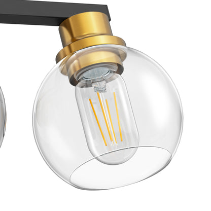YANSUN 19 in. Black and Gold 3-Light Bathroom Vanity Light, LED Powder Room Lighting with Clear Globe Shades for Dressers