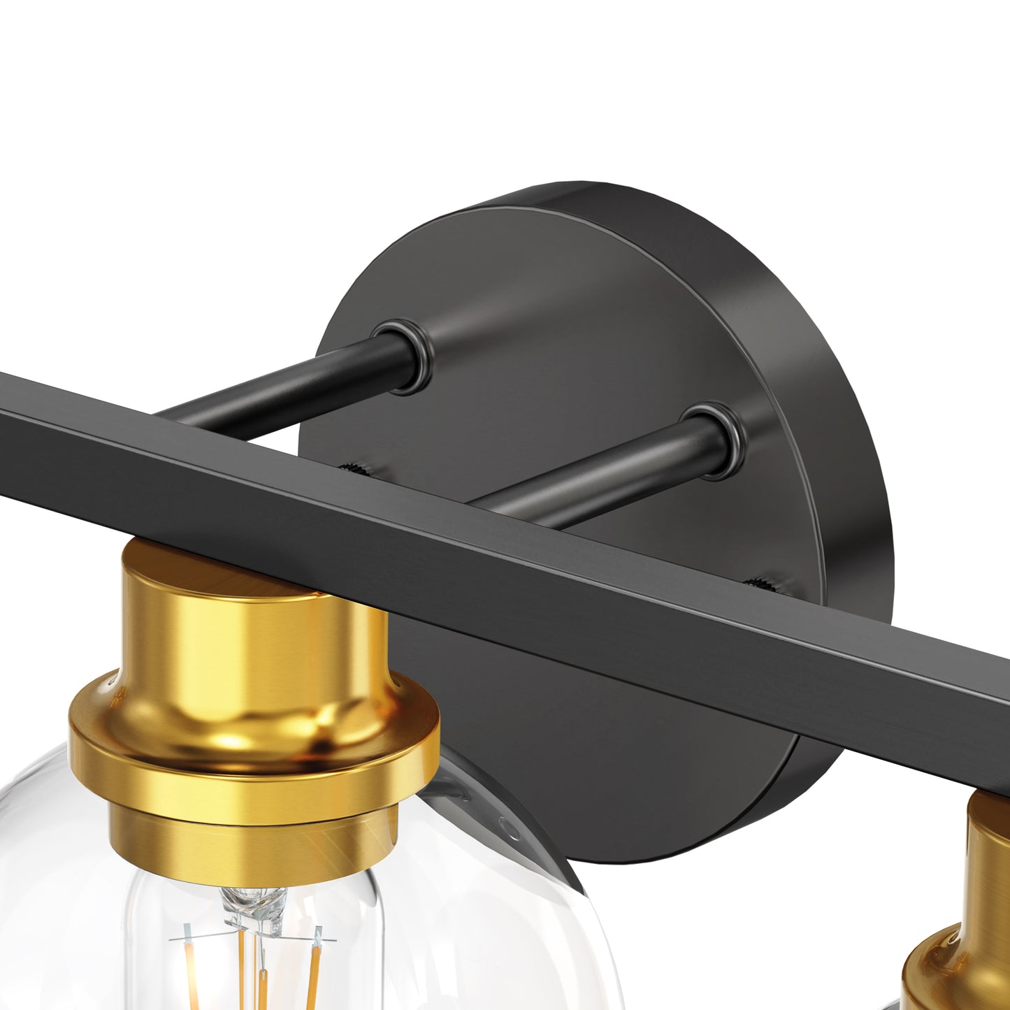 YANSUN 19 in. Black and Gold 3-Light Bathroom Vanity Light, LED Powder Room Lighting with Clear Globe Shades for Dressers