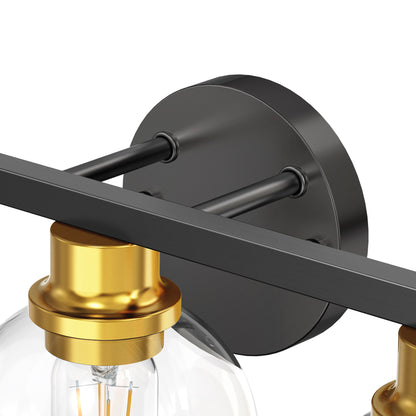 YANSUN 19 in. Black and Gold 3-Light Bathroom Vanity Light, LED Powder Room Lighting with Clear Globe Shades for Dressers