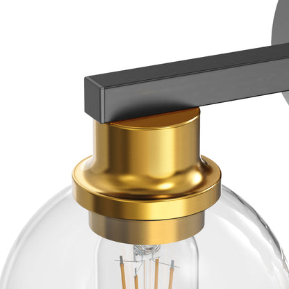 YANSUN 19 in. Black and Gold 3-Light Bathroom Vanity Light, LED Powder Room Lighting with Clear Globe Shades for Dressers