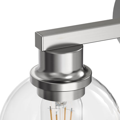 YANSUN 19 in. 3-Light Brushed Nickel Bathroom Vanity Light, Powder Room Lighting with Clear Globe Shades for Bathroom Dressers