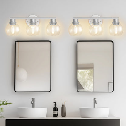 YANSUN 19 in. 3-Light Brushed Nickel Bathroom Vanity Light, Powder Room Lighting with Clear Globe Shades for Bathroom Dressers