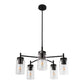 YANSUN 25 in. 5-Light Matte Black Chandelier with Clear Glass Shades E26 for Living Room, Dining Room, or Entryway (1-Pack)