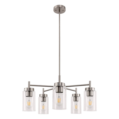 5-Light Nickel Pendant Light with Clear Glass Shades - Adjustable Chandelier for Dining Room, Kitchen, or Foyer