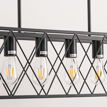 6-Light Modern Rectangle Chandelier for Dining Room - Large Black Farmhouse Kitchen Island Light Fixture