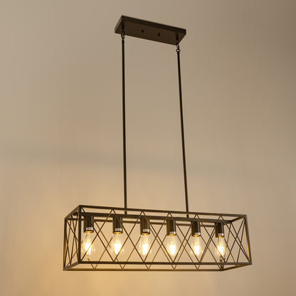 6-Light Modern Rectangle Chandelier for Dining Room - Large Black Farmhouse Kitchen Island Light Fixture