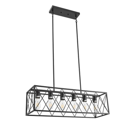 6-Light Modern Rectangle Chandelier for Dining Room - Large Black Farmhouse Kitchen Island Light Fixture