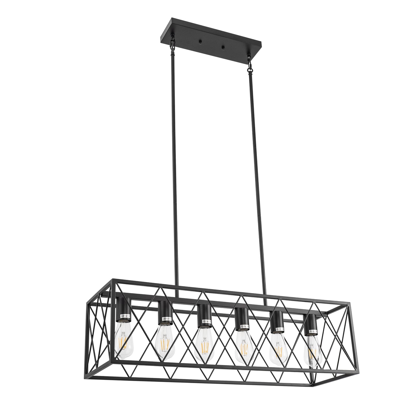 YANSUN 6-Light Black Industrial Island Chandelier with Iron Frame Shade Pendant Hanging Light Fixture for Kitchen, Dining Room