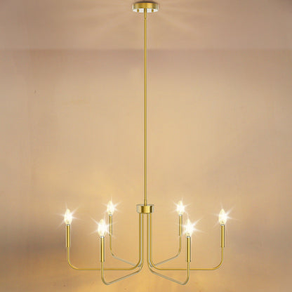 28 in. 6-Light Gold Farmhouse Rustic Candle Ceiling Chandelier Light, Adjustable Height for Dining Room